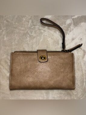 Maurices Taupe Wristlet Clutch with Turn-Lock Accent